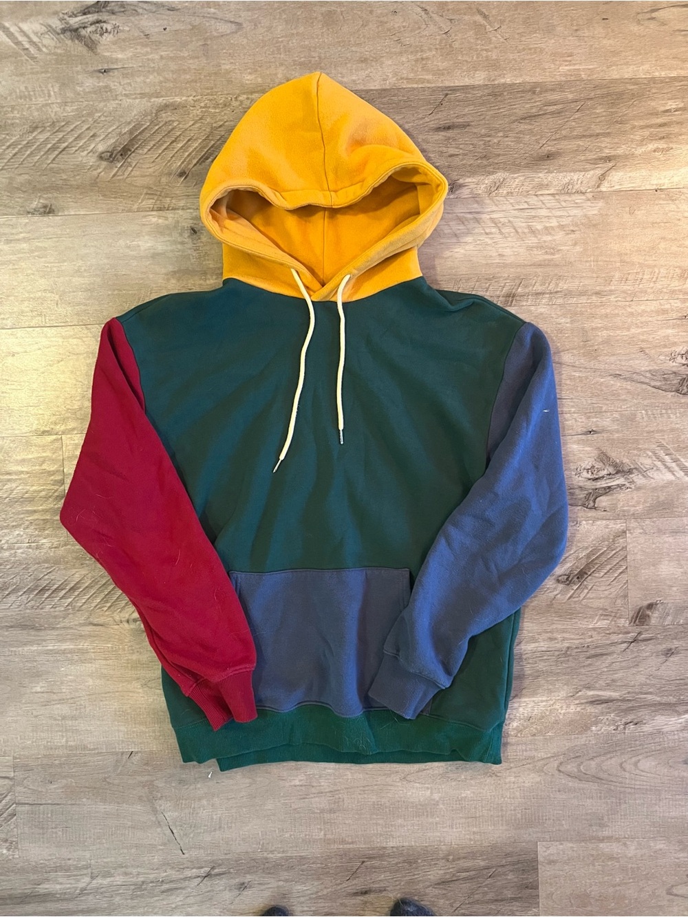 Retro Agora Color Block Hoodie Sweatshirt Medium Green Blue Yellow Red Pullover